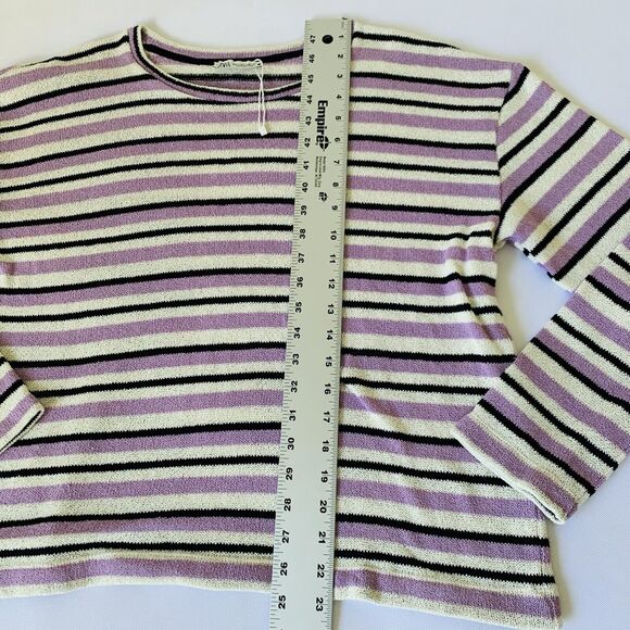 Zara Sweater Women Small Purple Black Stripe Knit Long Sleeve Rustic Preppy Warm - Picture 5 of 6